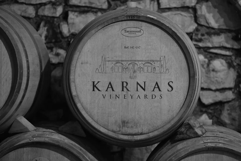 A Karnas Vineyards oak barrel