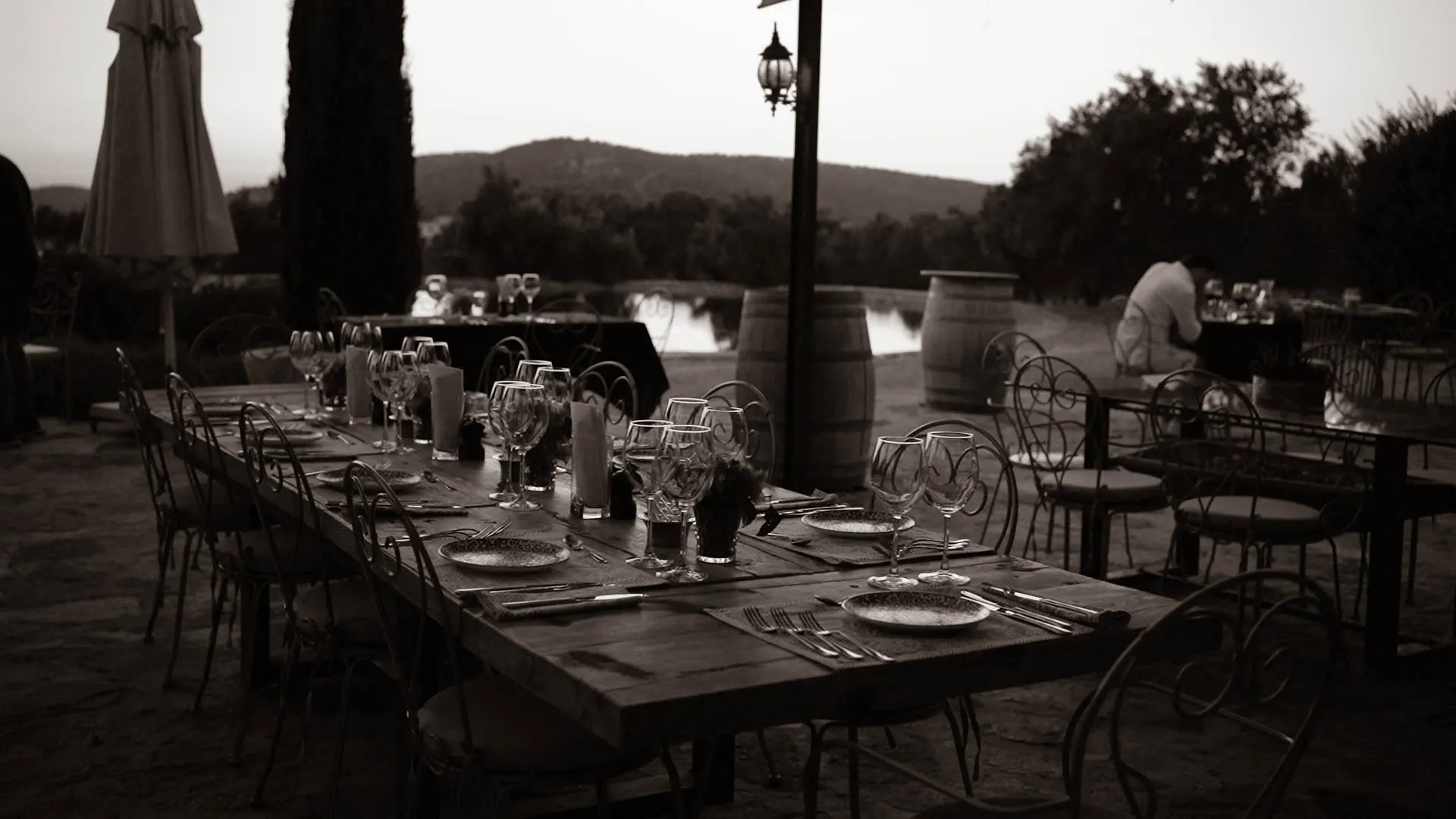 A long table set on the terrace
