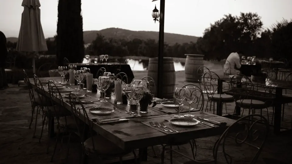 A long table set on the terrace